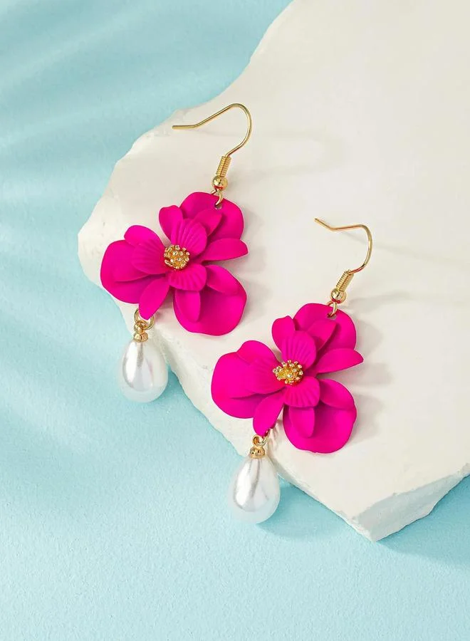 Take Two  Women 3D Flower Faux Pearl Dangle Earrings for Women | Best Price UAE